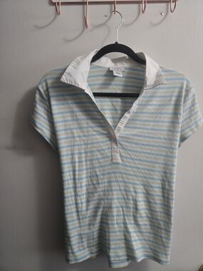 LOFT Blue and White Striped Polo Tee